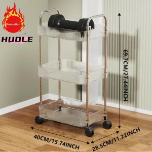 Chariot de rangement en acrylique chariot &agrave; 3 niveaux &eacute;tag&egrave;re de niche sur roulettes 40*28.5*69.7cm HUOLE