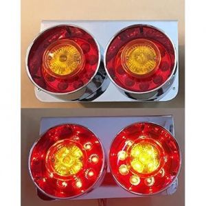 2x Chrome Acier Inoxydable 2 Rond LED Arrière Feux Lampes pour Scania DAF Man Camion Remorque Châssis Lkw