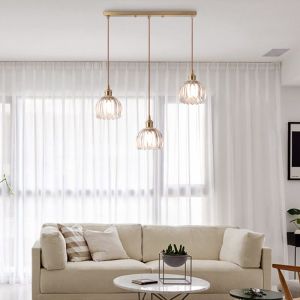 SNOGOLD Suspension en Verre 3 T&ecirc;tes Vintage Abat-jour Forme Fleur Transparent Lustre Moderne pour Salle &agrave; Manger Chambre