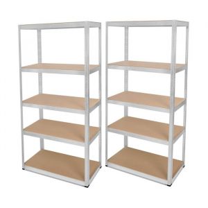 Lot de 2 étagères modulables charges lourdes en métal 5 plateaux - 875 Kg - Montage facile systeme de clip et croisillons