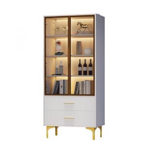 Élégante vitrine en verre à deux portes pieds dorés vitrine avec éclairage LED armoire haute vitrine sur pied 70 x 35 x 150 cm