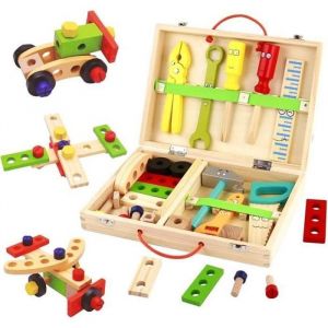 Caisse &agrave; Outils Bois Enfant 3 4 5 Ans-Jeux Bricolage Bo&icirc;te &agrave; Outils en Bois Kits-Jeu Educatif dimitation Jouet Montage