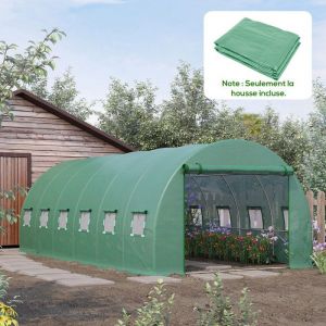 B&acirc;che de Rechange Serre Tunnel 18 m&sup2; b&acirc;che dim. 6L x 3l x 2H m PE Anti-UV imperm&eacute;able 12 fen&ecirc;tres + Porte Enroulable zipp&eacute;e Vert