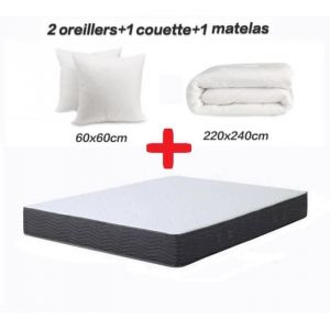 Pack matelas mémoire de forme 160x200 cm Memo HR + 1 couette 240x220 + 2 oreillers 60x60