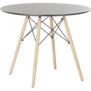 Table à manger Table repas ronde en bois bouleau et MDF coloris noir - naturel - Diamètre 90 x Hauteur 76 cm