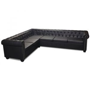 Canapé dangle - Chesterfield - 6 places - Cuir artificiel noir - Élégant - Confort moelleux