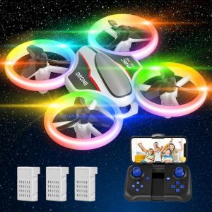 Mini Drone Avec Caméra 720P HdDrone Avec Lumières Colorées Pour EnfantQuadricoptère Hélicoptère Rc Avec 3 Batteries 21 Mins Joue