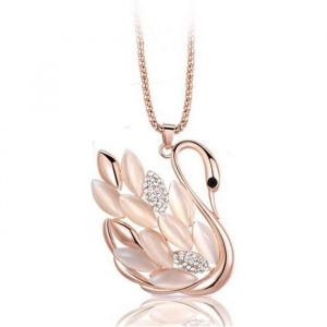 LCC® Collier long/pendentif femme cygne plaqué Or Cristal Opale Swarovski chaîne dorée diamant strass Cadeau fantaisie classique