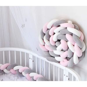 4M B&eacute;b&eacute; Tour de Lit Coussin Serpent Coussin Tress&eacute; Pare-chocs Velours Protection B&eacute;b&eacute; Blanc+Gris+Rose