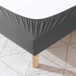 Cache-sommier coton jersey anthracite 120x190 &agrave; 130x200 - Anthracite - Terre de Nuit