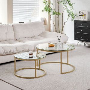 Table basse scandinave table gigogne table dappoint 2 pi&egrave;ces avec surface en verre et pieds en m&eacute;tal ronde