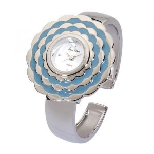 Montre - Femme - Jean Patrick - Cadran - Fleur - Acier Inoxydable 316 L - Émail - Bleu - Bracelet Rigide