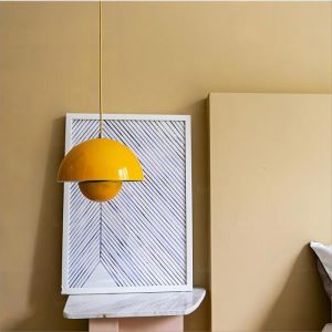 WOTTES Lustre Suspension Luminaire Moderne Style Scandinave 23*16CM Conception Lustre Pod E27 M&eacute;tal Jaune 3pcs pour Cuisine