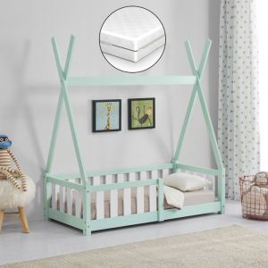 Lit Tipi avec Matelas Orthop&eacute;dique Helsingborg Menthe 140 x 70 cm [en.casa]