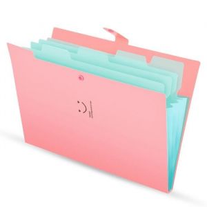 Trieur 5 Compartiments Dossier Pochette Carton Documents Papier a Soufflet en Plastique 24x32 cm avec Fermoir Pour Étudiants Rose