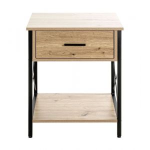 Meuble console table console en bois coloris ch&ecirc;ne clair et m&eacute;tal coloris noir -longueur 45 x profondeur 40 x hauteur 60 cm