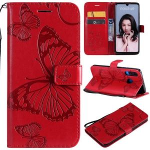 Pour Coque Huawei P30 lite (6.15) 2019 [Fente Carte] Premium Classique PU Cuir Antichoc Téléphone Étui Rouge