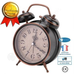 INN® réveil mécanique à lancienne double cloche aiguille pendulette horloge léger silencieux chevet décor remontage rétro