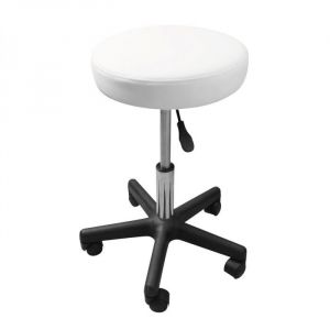 Tabouret rond &agrave; roulettes r&eacute;glable en hauteur de 43.5 &agrave; 60.5 cm et pivotable &agrave; 360&deg; - Blanc - Vivezen