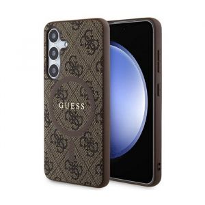 Guess 4G Collection Cuir M&eacute;tal Logo MagSafe - Coque Samsung Galaxy S24 (Marron)