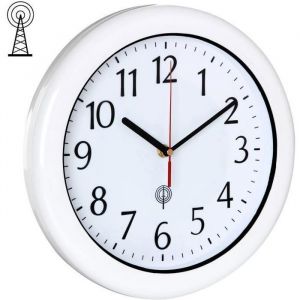 MONZANA&reg; Horloge radio pilot&eacute;e murale &Oslash;30 cm blanche silencieuse &agrave; quartz trotteuse pr&eacute;cise piscine salle de bain