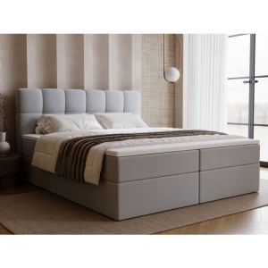 Lit complet - avec matelas - lit adulte - velours - gris clair - Maison 180x200