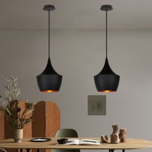 Suspension Luminaire - AXHUP - Artistique Cr&eacute;atif - Lot de 2 - E27 60W - M&eacute;tal noir r&eacute;glable