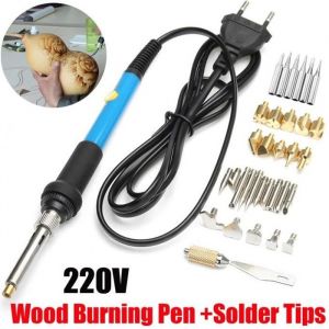 TEMPSA 35pcs 220V 60W Pyrogravure Bois Stylo Pyrograveur Fer à souder Panne Tête Rechange