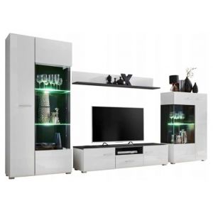 Meuble TV paroi murale - ensemble de meubles de salon - pin norvégienne noir blanc brillant - ABIKSMEBLE SOLIDO