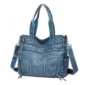 Sac bandoulière - VITATA - Bleu - Dimensions L 30 x H 25 x l 12 cm - Fermeture éclair - Toile