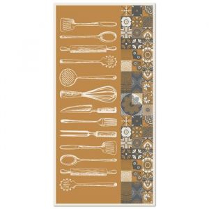 Tapis Vinyle Panorama Cuisine Utensile Cuisine Orange 120x170 cm - Tapis pour Cuisine Bureau et Salon en PVC