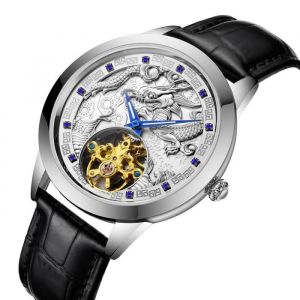 Montre homme m&eacute;canique automatique mode le nouveau diamant &eacute;tanche bracelet en cuir noir cool haute qualit&eacute;