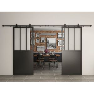 Schulte porte coulissante en verre 205x215cm double porte coulissante int&eacute;rieure porte verri&egrave;re d&eacute;cor industriel noir