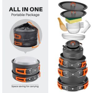 Batterie de cuisine de camping l&eacute;g&egrave;re bouilloire casseroles et po&ecirc;les kit de cuisine avec bols cuill&egrave;re &agrave; soupe pour cuisiner