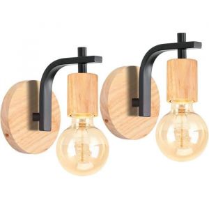IDEGU Appliques Murale Retro Industriel en Croix Noir Vintage Luminaire Murale en Bois et M&eacute;tal &Eacute;clairage Edison Lampe Murale pour
