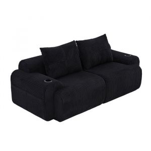 Canap&eacute; modulaire 2places canap&eacute; berg&egrave;re comprim&eacute; vintagevelours c&ocirc;tel&eacute; 200*99*80noir