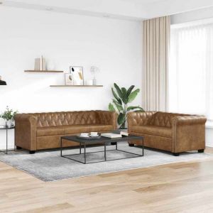 Canapé Chesterfield - vidaXL - Ensemble 2 et 3 places - Brun - Cuir artificiel