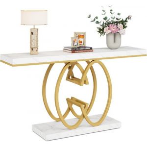 Tribesigns Table Console Dorée - 140 x 35 x 80 cm - Table dentrée Moderne avec Pieds en métal doré en Forme de Double C