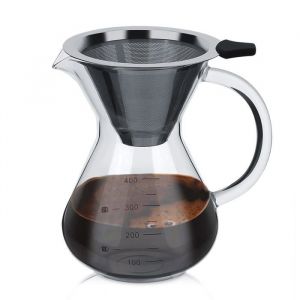 Cafetière à verser Filtre à Café Manuelle Carafe en Verre Borosilicate cafetière manuelle pour-over avec filtre permanent 04 L