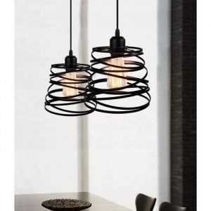 Zaku 2Pcs Suspensions Luminaires Moderne Cr&eacute;atif - Lustre Plafonnier 20cm de Design &agrave; Spirale en Cascade Vintage M&eacute;tal E27 - Noir