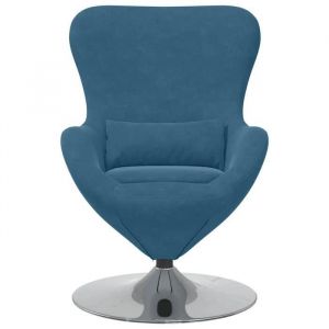 Fauteuil &oelig;uf en velours - WIENS - Bleu - 63x73x90 cm - Pivotant &agrave; 360&deg; - Cadre en m&eacute;tal - Style Scandinave Moderne