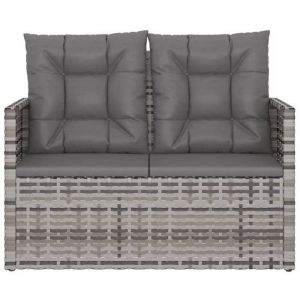 Sale 2026 Banc de jardin - BURKE - Banquette balcon - avec coussins - Gris 105 cm - R&eacute;sine tress&eacute;e BB395
