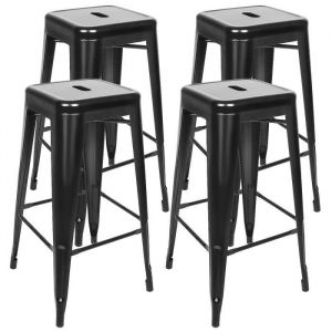 LUXS Lot de 4 Tabouret de bar Noir en fer forgé H76 cm empilable Stable