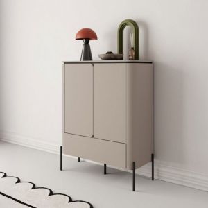 Buffet haut moderne taupe avec pieds noirs m&eacute;talliques &ndash; BELLOA
