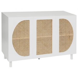 Buffet meuble de rangement avec 3 portes en bois coloris Blanc naturel  - Longueur 120 x Profondeur 475  x Hauteur  85  cm