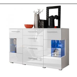 Bahut buffet profond CRYSTAL laqu&eacute; blanc LED