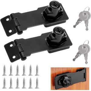 Lot de 2 loquets de verrouillage de porte verrous &agrave; cl&eacute; avec 2 cl&eacute;s fermoir de porte de s&eacute;curit&eacute; bouton rotatif (3 pouces)