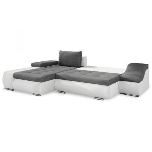 LOHAN - Canapé dangle convertible coffre de rangement gris et blanc - Angle Gauche