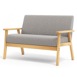 DRIPEX  Canapé 2 Places en Tissu LinDesign ScandinavePieds Bois Massif Canapé Fauteuil pour Salon 107x60x76cm Gris Clair