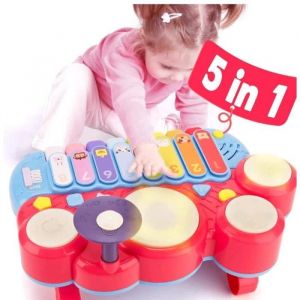 Batterie &Eacute;lectronique pour Enfant Jeu Musical Jouet Mixte Vrai Son de Batterie Clavier 8 Notes Bleu-Rouge